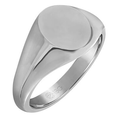 Oval Satin Top Signet Ring 12x12mm in 14k White Gold
