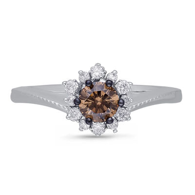 Champagne & White 1/2ctw. Diamond Floral Ring in 14k White Gold