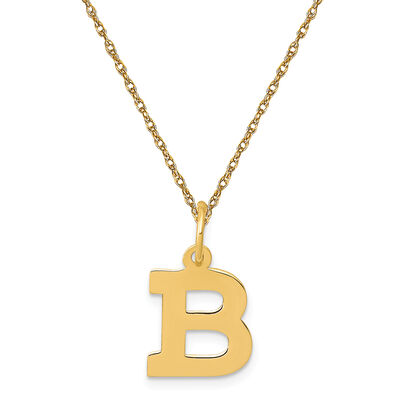 Small Block B Initial Necklace in 14k Yellow Gold