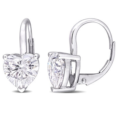 Created Heart-Shaped Moissanite Earrings in 14k White Gold