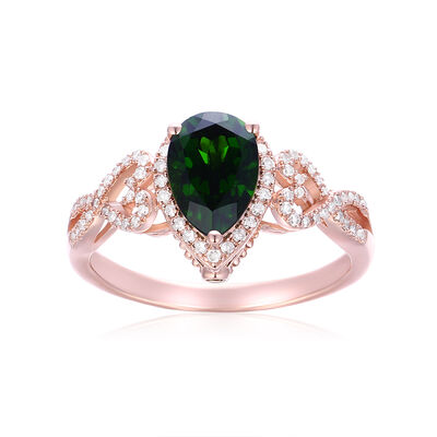 JK Crown Collection Pear Green Chrome Diopside, Peridot & Diamond Ring in 10k Rose Gold