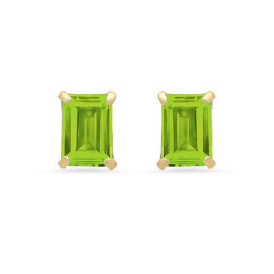 Emerald-Cut Peridot Solitaire Stud Earrings in 14k Yellow Gold