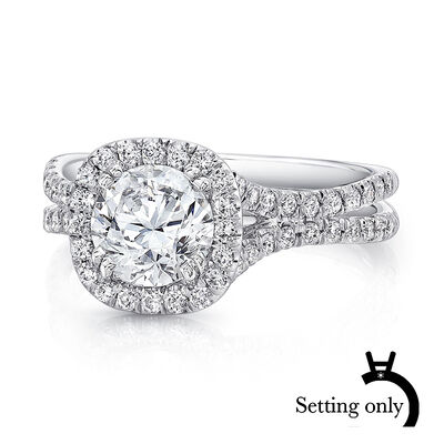 Uneek Diamond Cushion-Shaped Halo & Pave Double Shank Setting in 14K White Gold