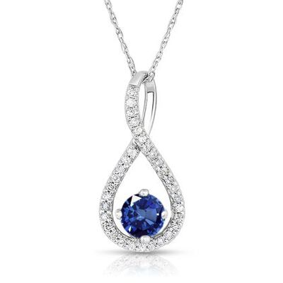 Sapphire & Diamond Infinity Drop Pendant in 10k White Gold