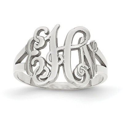 Laser Polished Split Shank Monogram Ring in Sterling Silver (up to 3 letters)