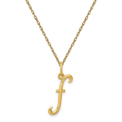 Script F Initial Necklace in 14k Yellow Gold