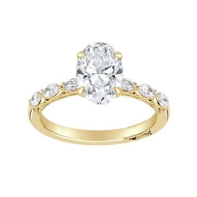 Oval-Cut Lab Grown 2 1/3ctw. Diamond With Horizontal Marquise-Cut Accents Engagement Ring in 14k Yellow Gold