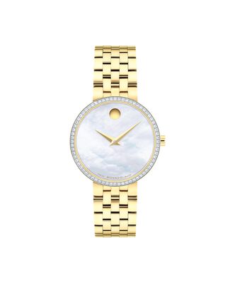 Movado Ladies' Yellow Gold Stainless Steel Diamond Bezel MOP Museum Classic Watch 0607815
