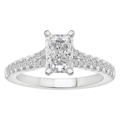 Radiant-Cut Lab Grown 1 1/4ctw. Diamond Split Shank Cathedral Engagement Ring in 14k White Gold