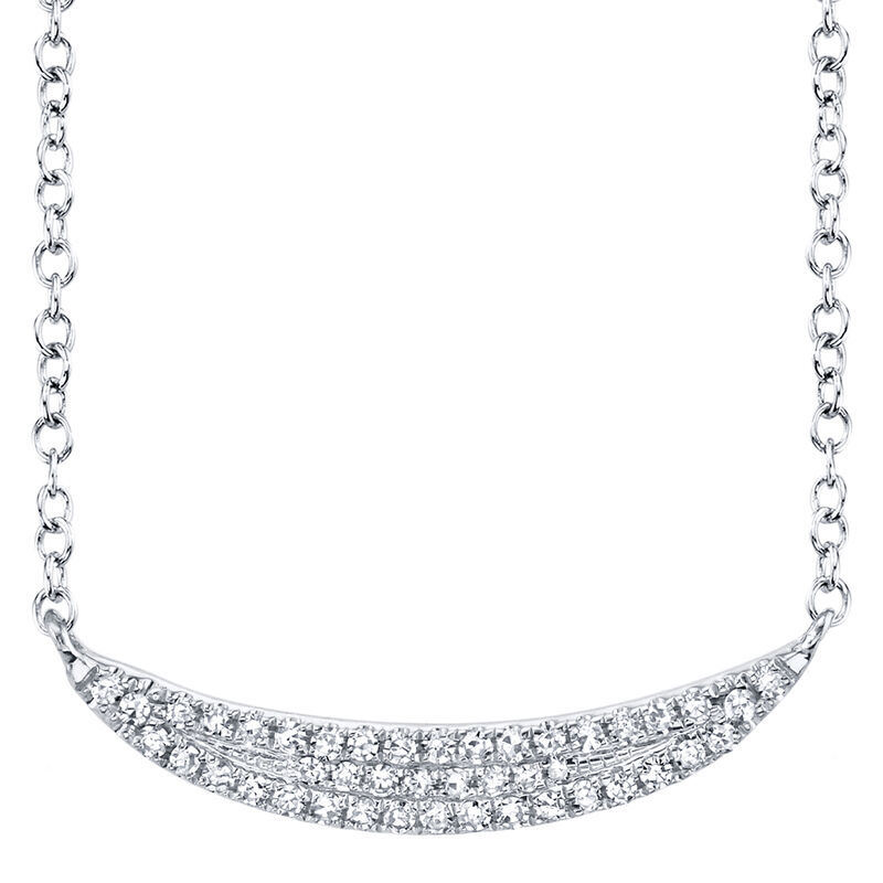 Shy Creation: Curved Pave 1/10ctw Bar Necklace in 14k White Gold  image number null