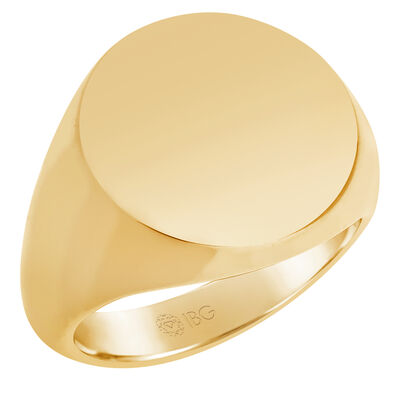 Round All polished Top Signet Ring 18x18mm in 10k Yellow Gold 