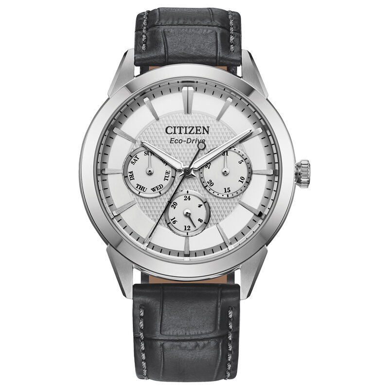 Citizen Men's Classic Multifunction White Dial Black Leather Strap 40mm Watch in Stainless Steel BU2110-01A