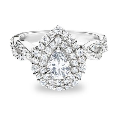 Palmer. Pear Fancy Double Diamond Halo Engagement Ring