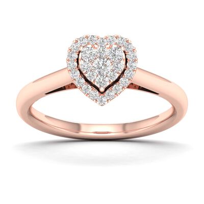 Diamond 1/4ctw. Heart Shape Cluster Promise Ring in 10k Rose Gold