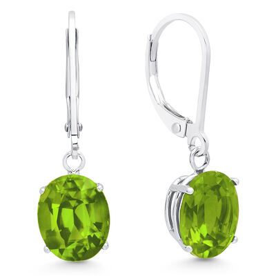 Peridot Oval Dangle Leverback Earrings in 14k White Gold