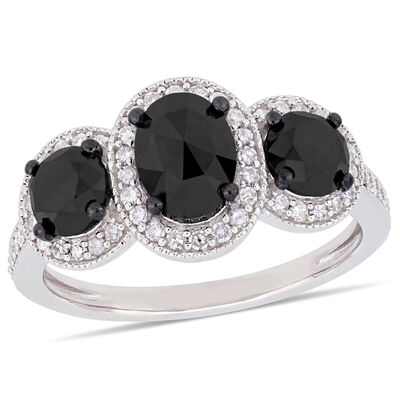 Oval-Cut 2 2/5ctw. Black and White Diamond Ring in Black Rhodium Plated Sterling Silver