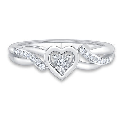 Brilliant-Cut .10cts. Diamond Heart Promise Ring in Sterling Silver