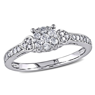 Brilliant-Cut 1/3ctw Cluster Engagement Ring in 10k White Gold