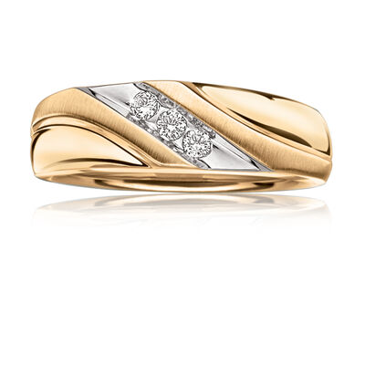 Men's 3-Stone Diamond Wedding Band in 10k Yellow & White Gold