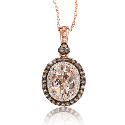 JK Crown Collection Morganite & Champagne Diamond Halo Pendant in 10k Rose Gold