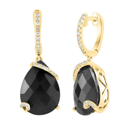 EFFY Black Onyx & Diamond Drop Earrings in 14k Yellow Gold