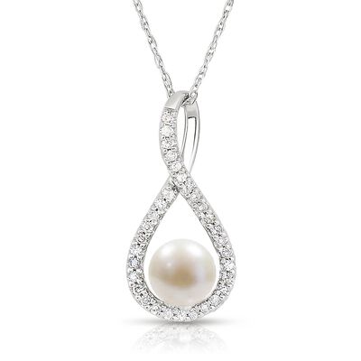 Pearl & Diamond Infinity Drop Pendant in Sterling Silver