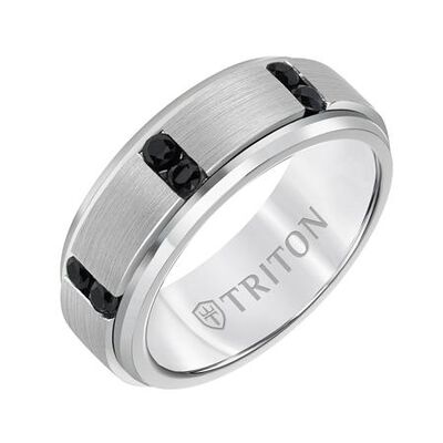 Triton White Tungsten 8mm Wedding Band with Sapphires
