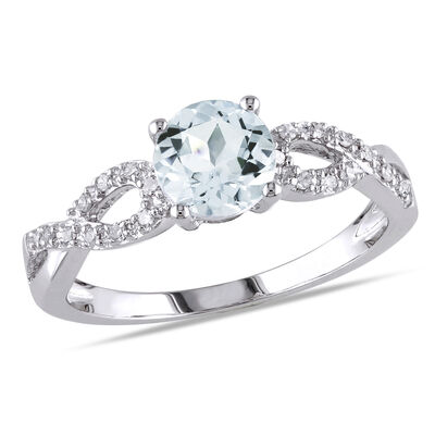 Brilliant-Cut Aquamarine & Diamond Ring in 10k White Gold