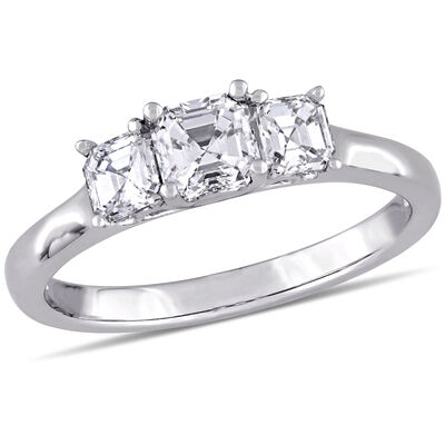 Asscher-Cut 1ctw. Diamond 3-Stone Engagement Ring in 14k White Gold