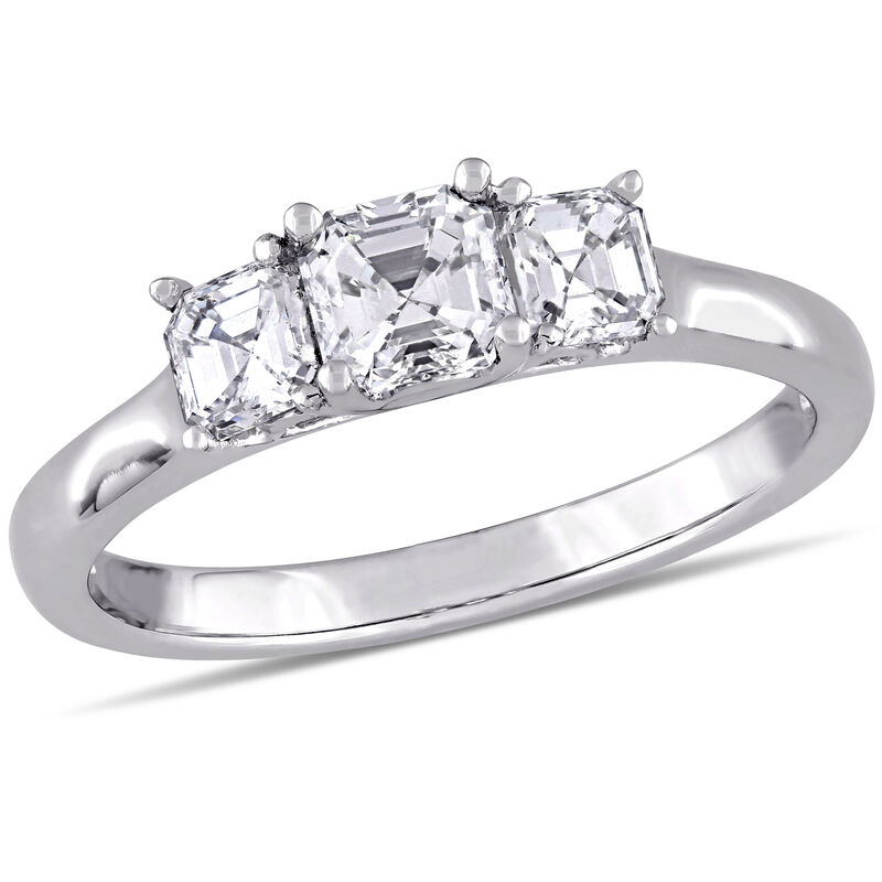Asscher-Cut 1ctw. Diamond 3-Stone Engagement Ring in 14k White Gold image number null