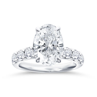 Oval-Cut Lab Grown 4ctw. Diamond Straight Band Engagement Ring in 14k White Gold