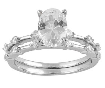 Oval-Cut Lab Grown 1 7/8ctw. Diamond Bar Bridal Set in 14k White Gold