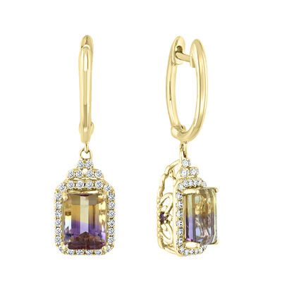 JK Crown Collection Octagon Ametrine & Diamond Earrings in 14k Yellow Gold