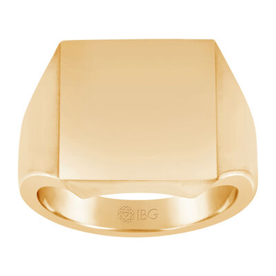 Square Satin Top Signet Ring 16x16mm in 10k Yellow Gold 