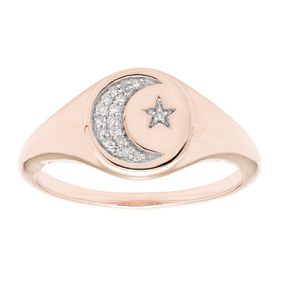 Diamond Celestial Signet Ring in 14k Rose Gold