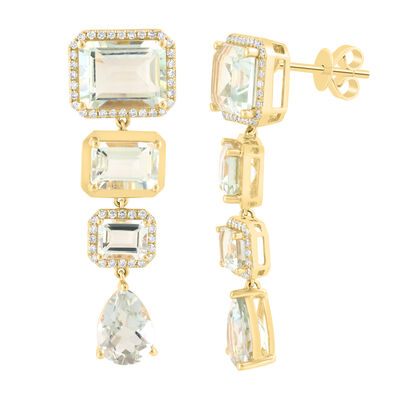 EFFY Green Amethyst & Diamond Drop Earrings in 14k Yellow Gold