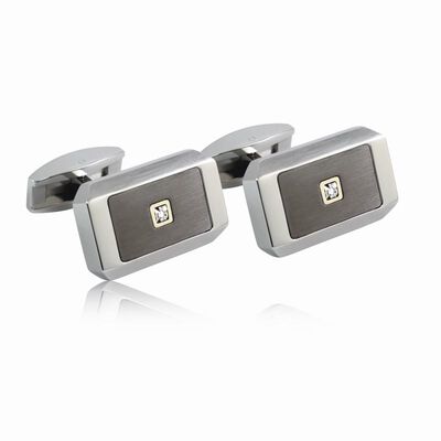 Satin Stainless Steel & Diamond Cufflinks