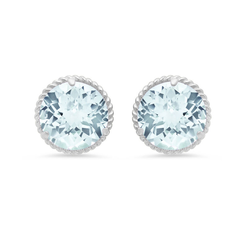 Aquamarine Roped Halo Stud Earrings in 14k White Gold image number null