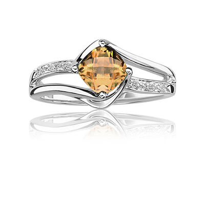 Citrine & Diamond Birthstone Ring in Sterling Silver