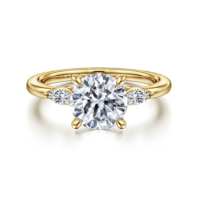 Gabriel & Co. "Dela" 14k Yellow Gold Marquise-Cut Side Accent Round Setting