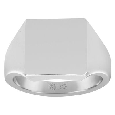 Square Satin Top Signet Ring 14x14mm in 10k White Gold 
