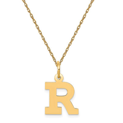 Small Block R Initial Necklace in 14k Yellow Gold