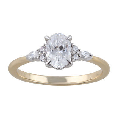 Oval Lab Grown 1.11ctw. Diamond Trilogy Engagement Ring in 14k Yellow & White Gold