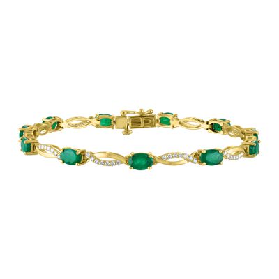 Oval-Cut Emerald & Diamond Bracelet in 14k Yellow Gold
