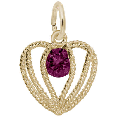 July Birthstone Held in Love Heart Charm in Sterling Silver/ Gold Plated