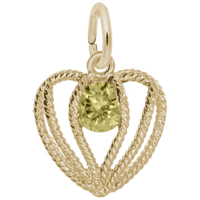 November Birthstone Held in Love Heart Charm in 14k Yellow Gold
