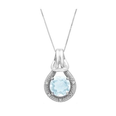 Aquamarine & Diamond Love Knot Pendant in 10k White Gold