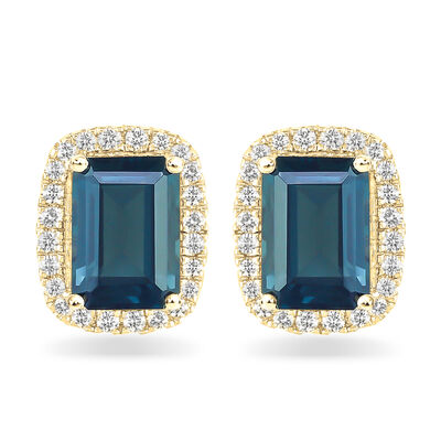 JK Crown Collection London Blue Topaz & Diamond Stud Earrings in 10k Yellow Gold
