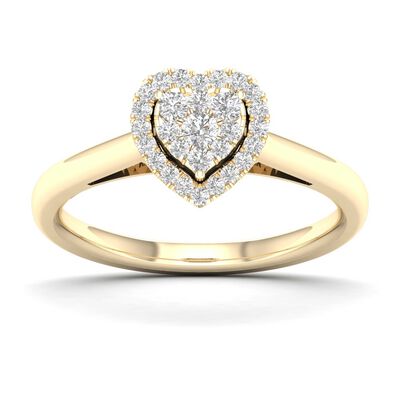 Diamond 1/4ctw. Heart Shape Cluster Promise Ring in 10k Yellow Gold