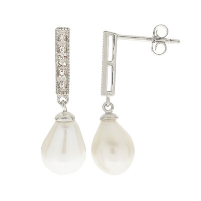 Imperial Pearl Freshwater Pearl & Diamond Accent Dangle Earrings (7.5-8 mm)
